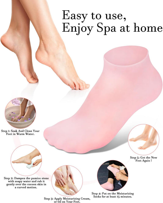 (Pack Of 4) Silicone Moisturizing Gel Socks Dead Skin Remover, foot care socks